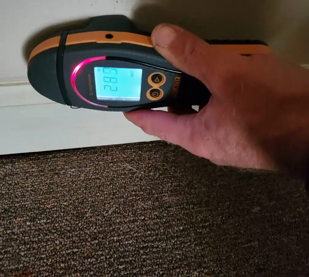 Moisture detection at baseboard during Burst Pipe Cleanup in Shelton